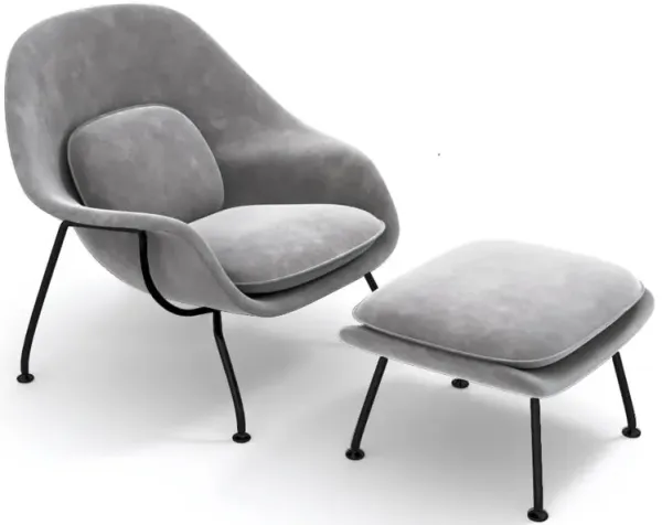 Womb Chair & Ottoman - Black Powder-Coated Steel Legs