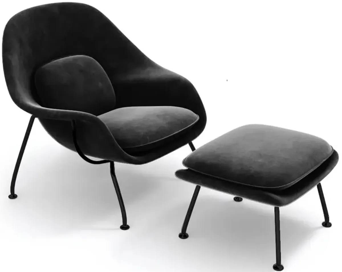 Womb Chair & Ottoman - Black Powder-Coated Steel Legs