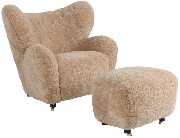 Flemming Lassen The Tired Man Lounge Chair & Footstool in Genuine Sheepskin