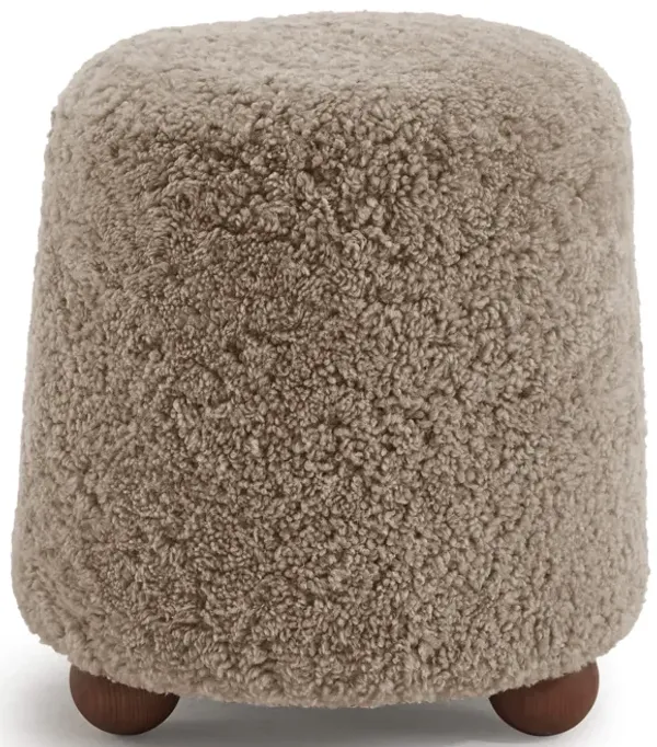 Otto Modern Cylinder Sheepskin Upholstered Stool with Ball Feet