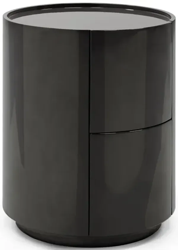 Juniper Modern Italian Round High Gloss 2-Drawer Nightstand
