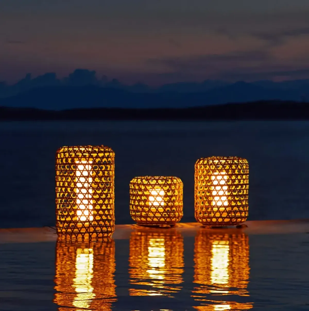 Bentall 3-Piece Outdoor Garden Wicker Lantern Set