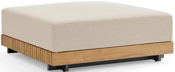 Powell Modern Outdoor Slatted Teak Wood Upholstered Modular Sectional Sofa | Ottoman