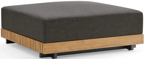 Powell Modern Outdoor Slatted Teak Wood Upholstered Modular Sectional Sofa | Ottoman