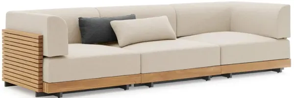 Powell Modern Outdoor Slatted Teak Wood Upholstered Modular Sectional Sofa | Combination 001