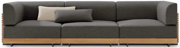 Powell Modern Outdoor Slatted Teak Wood Upholstered Modular Sectional Sofa | Combination 001
