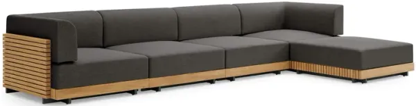 Powell Modern Outdoor Slatted Teak Wood Upholstered Modular Sectional Sofa | Combination 002