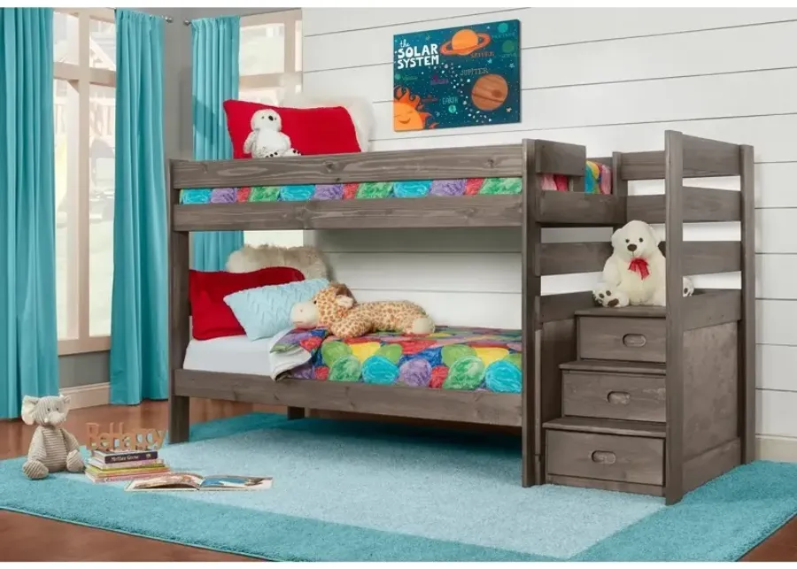 Twin over Twin / Gray Quinn Staircase Bunk Bed