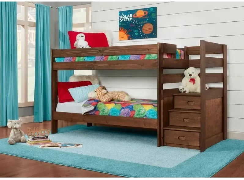 Twin over Twin / Chestnut Quinn Staircase Bunk Bed