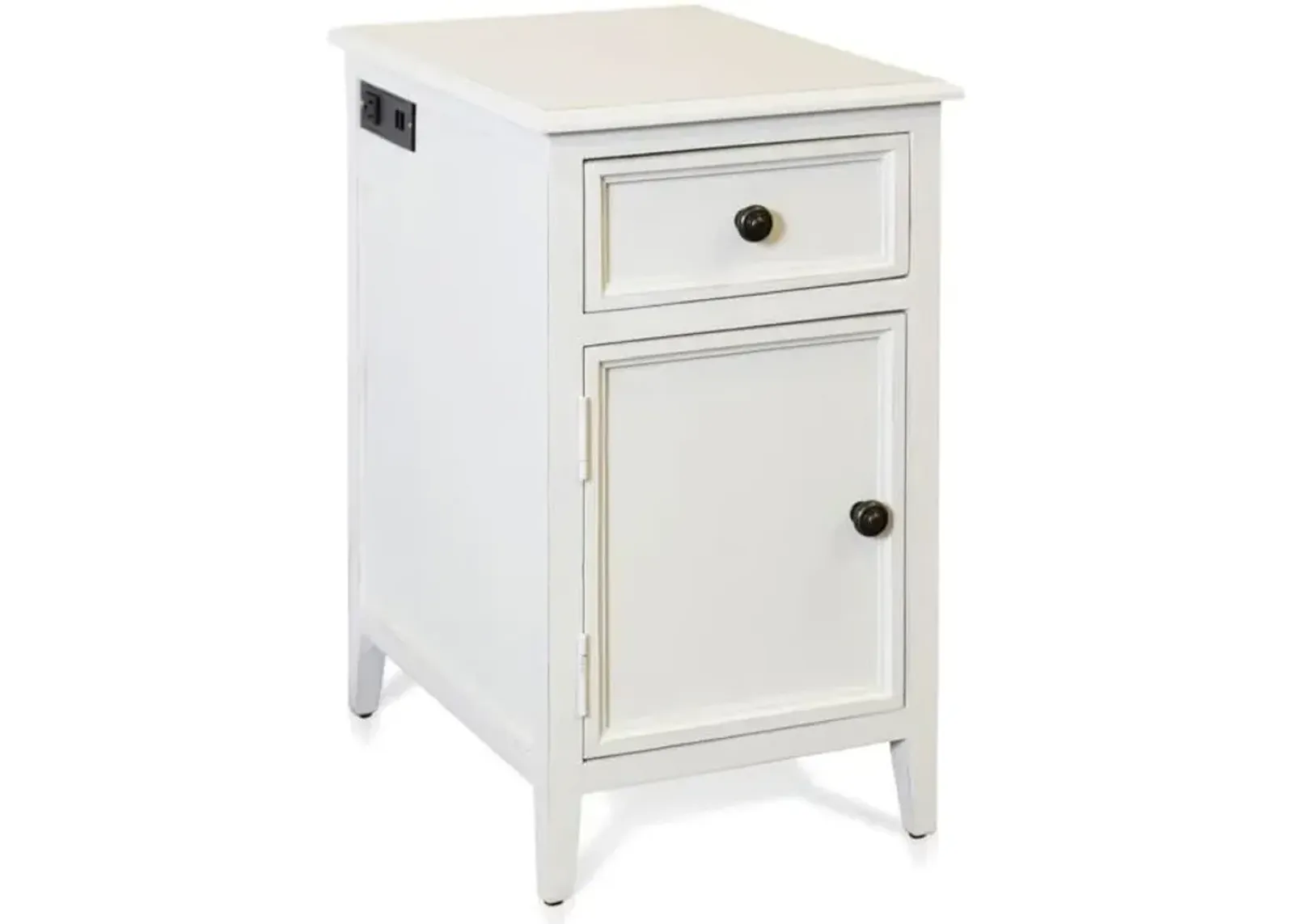 Eggshell Power Side Table with Cabinet