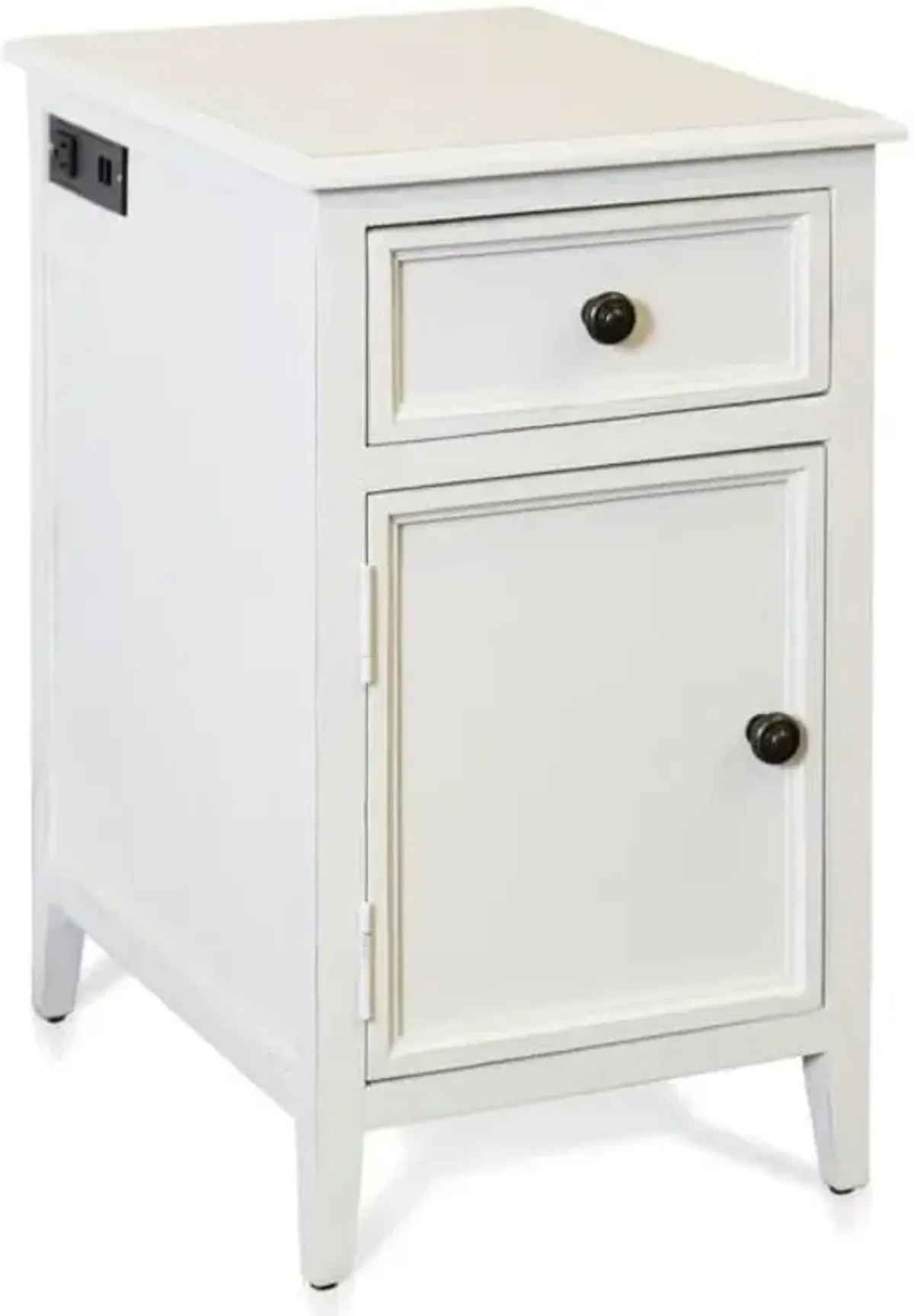 Eggshell Power Side Table with Cabinet