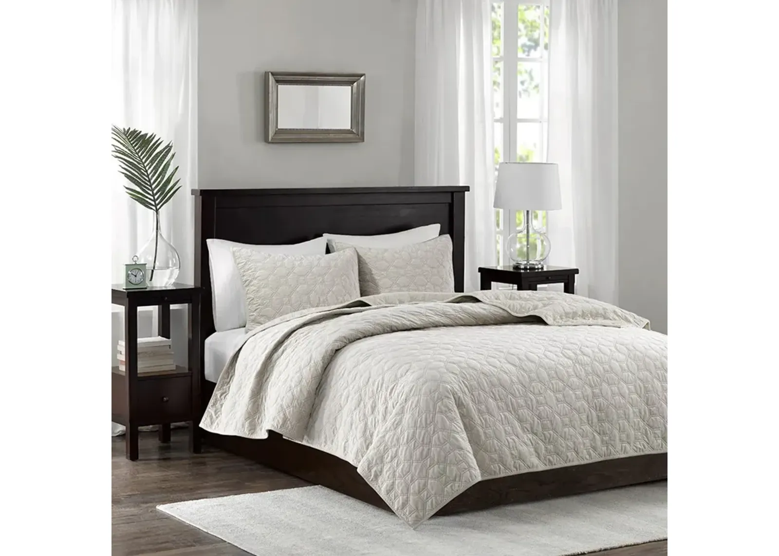 King/Cal King Harper Faux Velvet Reversible Coverlet Set - Ivory