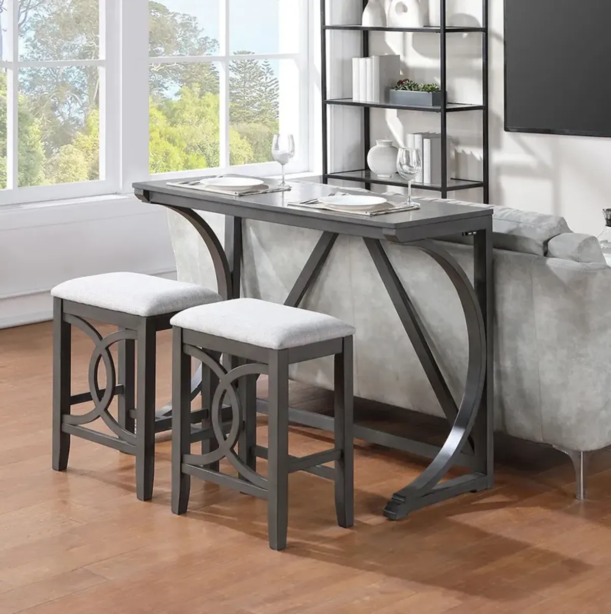 Bella Sofa Table with 2 Stools - Gray