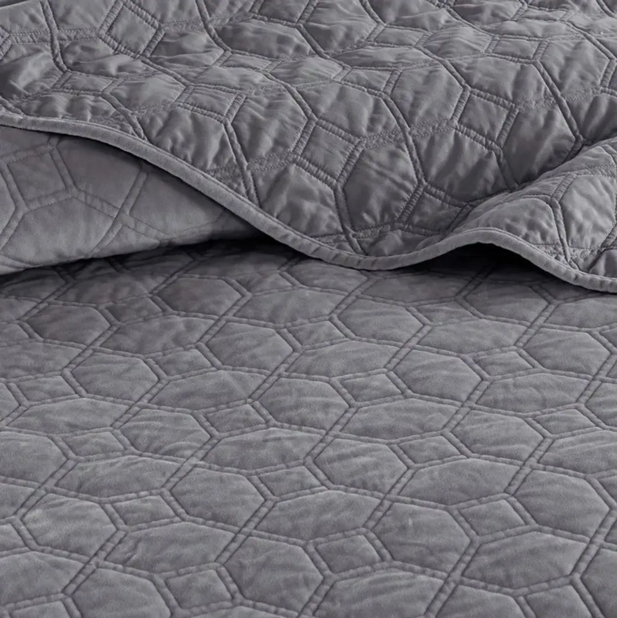 King Harper Faux Velvet Reversible Coverlet Set - Grey