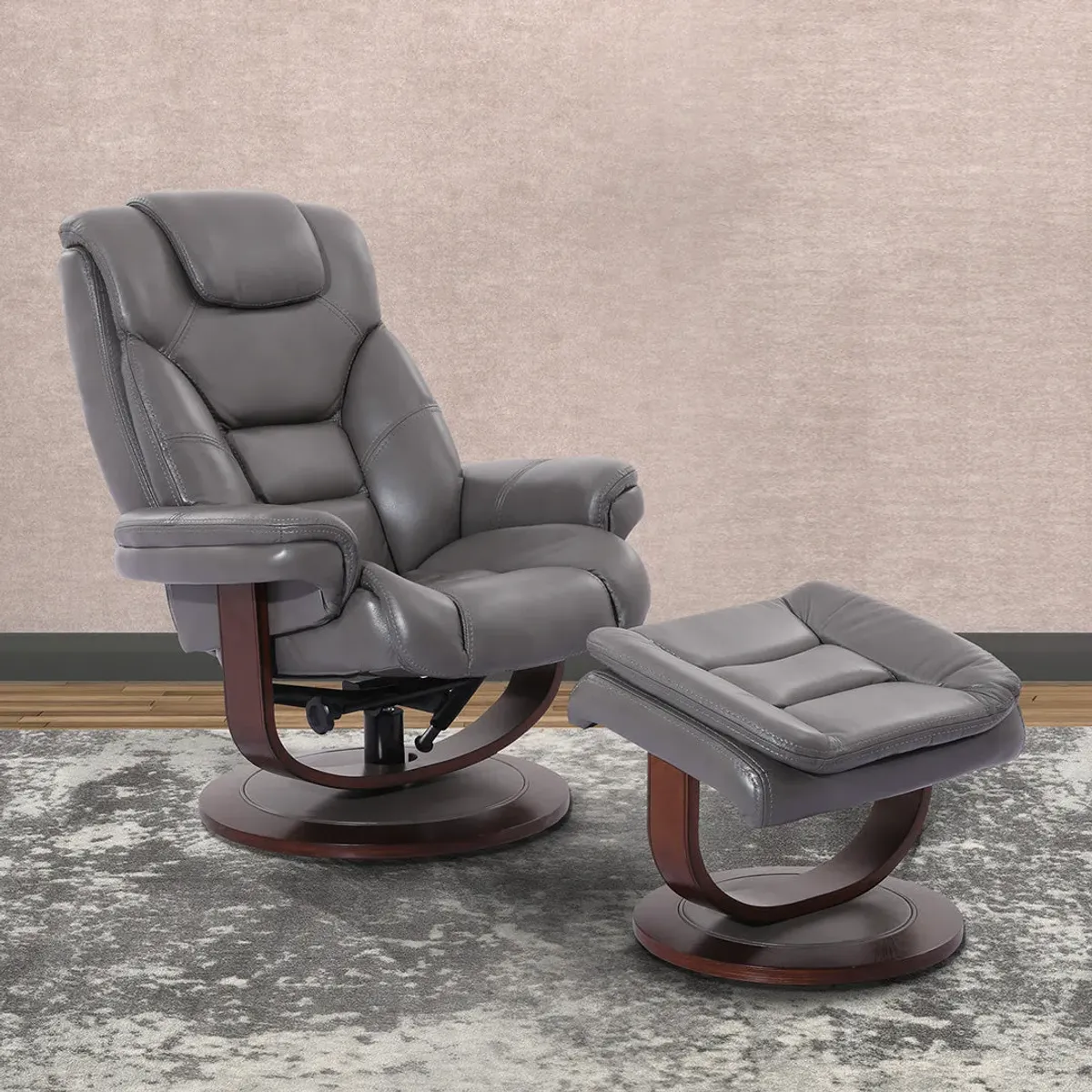 Ice (Grey) Oslo Manual Swivel Recliner with Ottoman