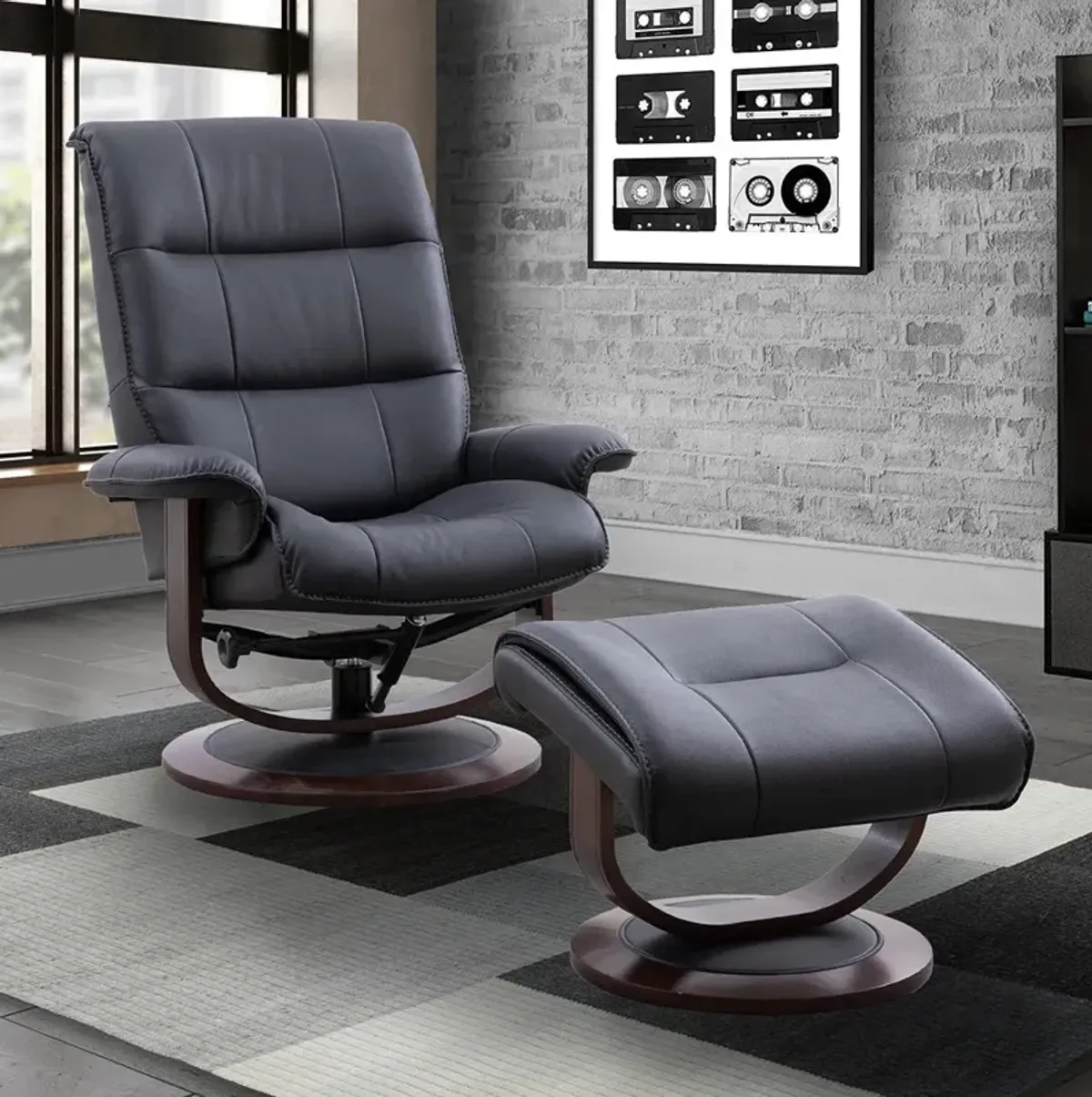 Haze (Grey) Montclair Manual Swivel Recliner with Ottoman