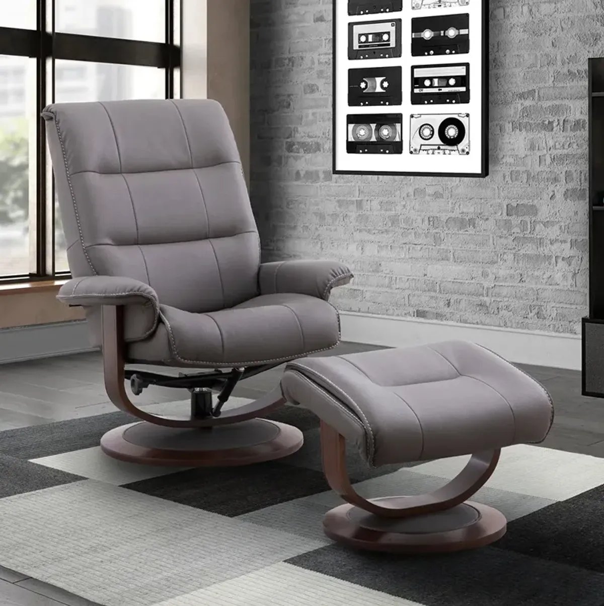 Haze (Grey) Montclair Manual Swivel Recliner with Ottoman