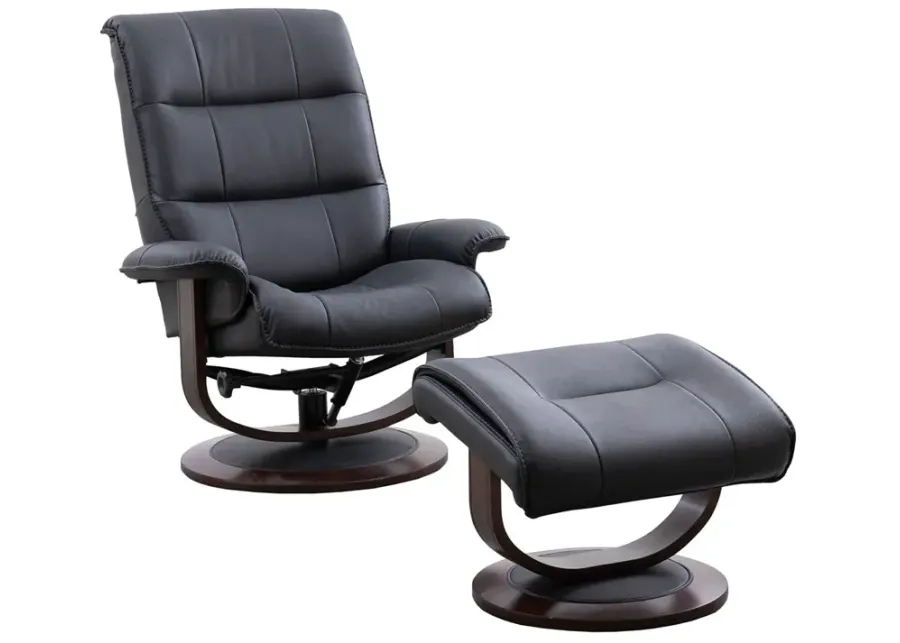 Midnight (Black) Knight Manual Swivel Recliner with Ottoman