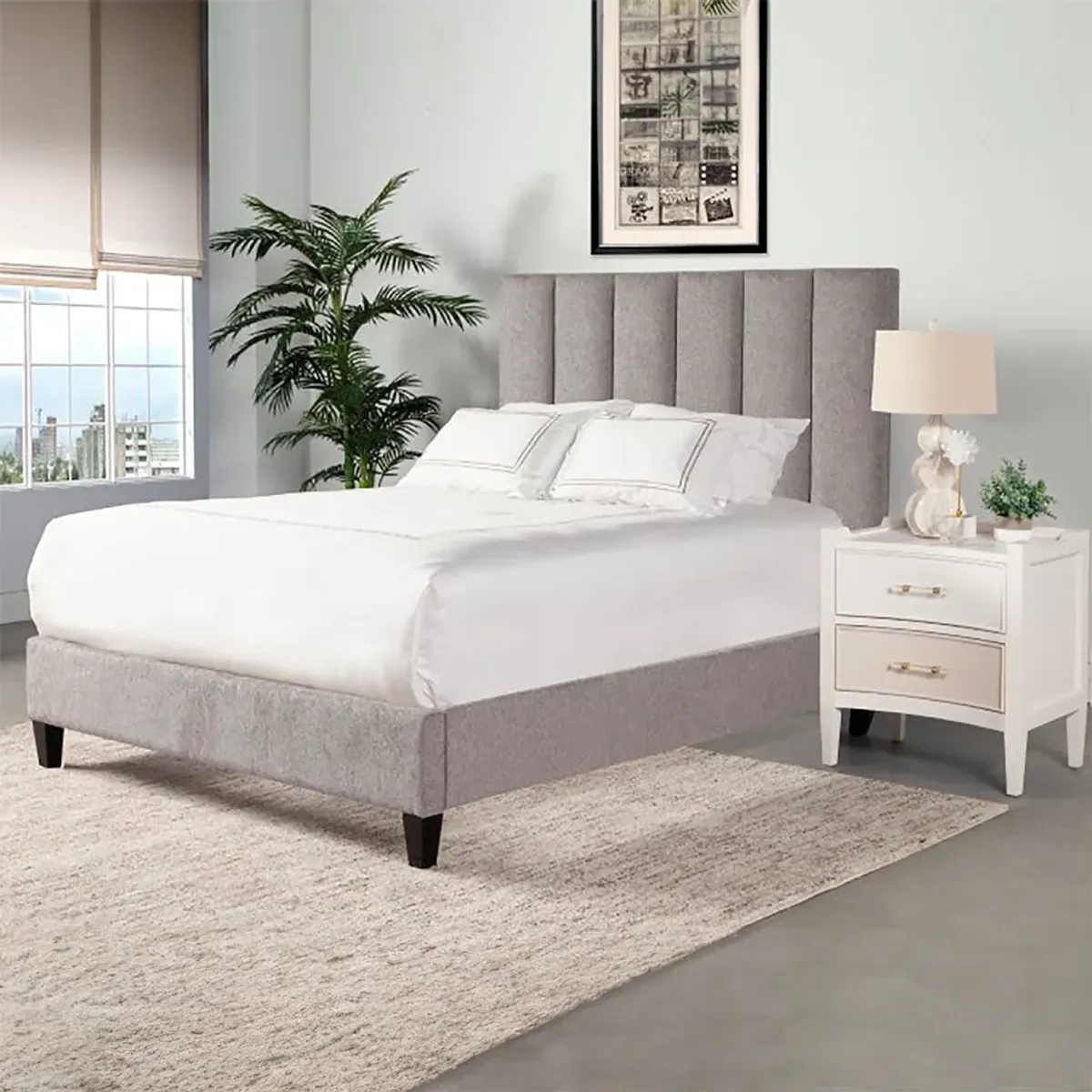 King / Beige Aiden Upholstered Bed