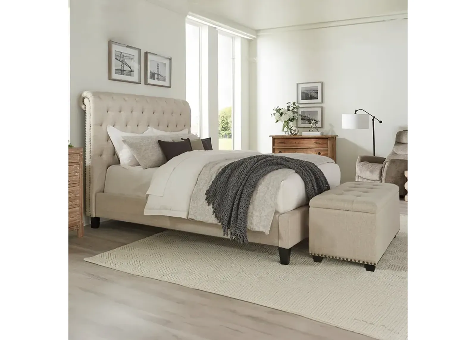 Queen / Natural Corbin Upholstered Bed