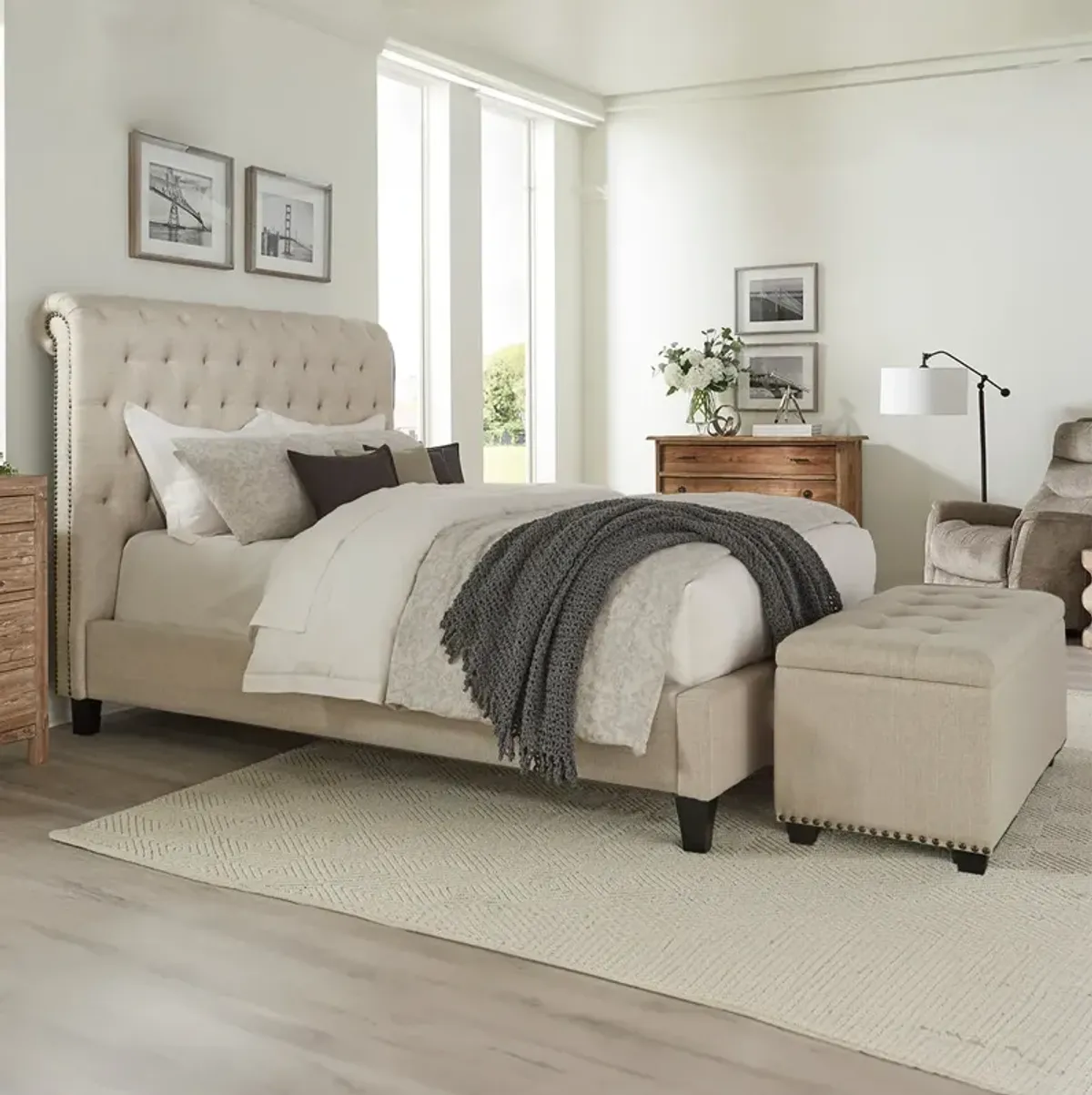 Queen / Natural Corbin Upholstered Bed