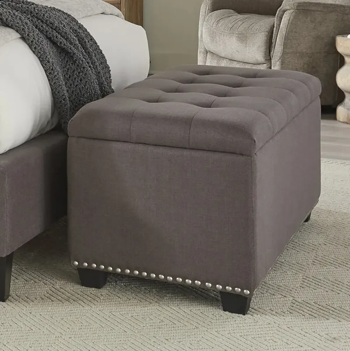 Grey Corbin Upholstered Storage Bench