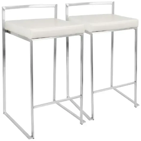 White and Chrome Fuji Counter Stools (Set of 2)