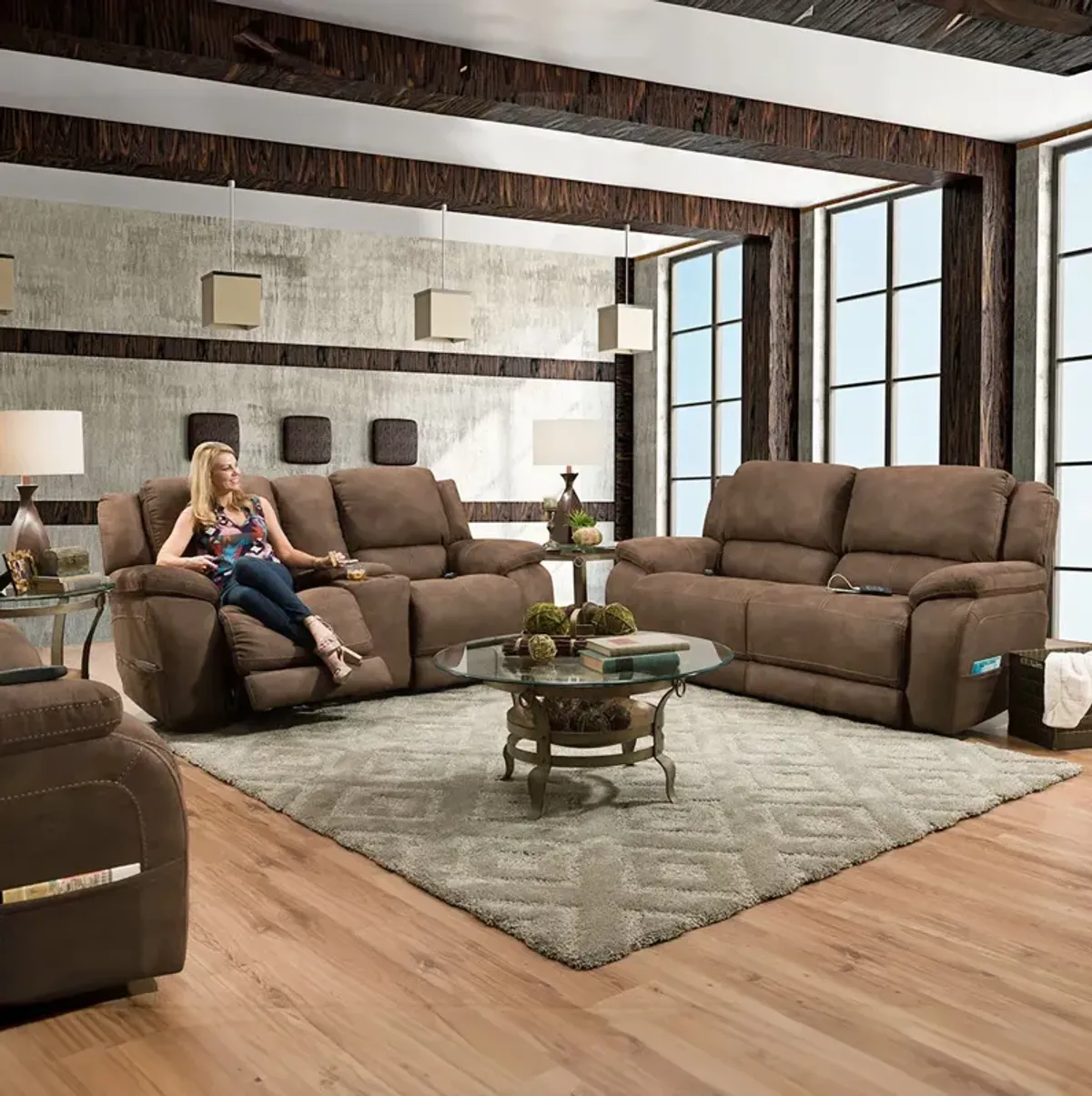 Nickel Perdido Power Triple Sofa