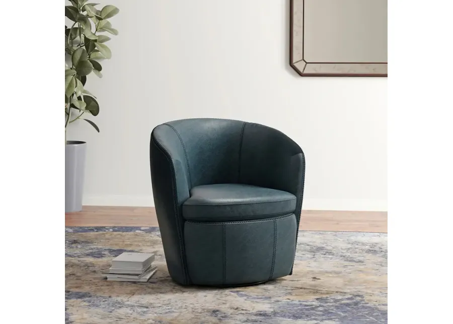 Navy Barolo Leather Swivel Chair