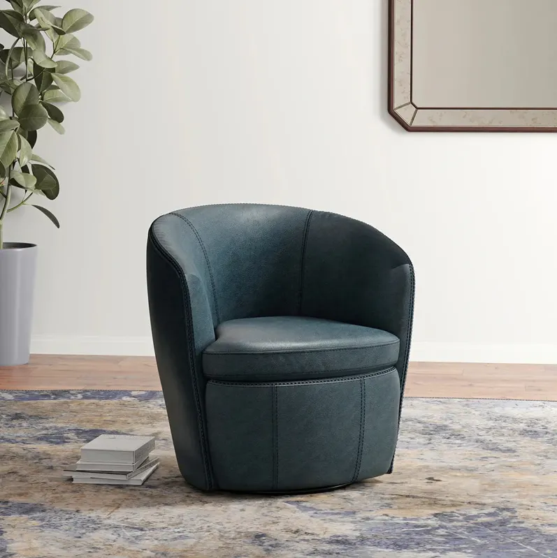 Navy Barolo Leather Swivel Chair