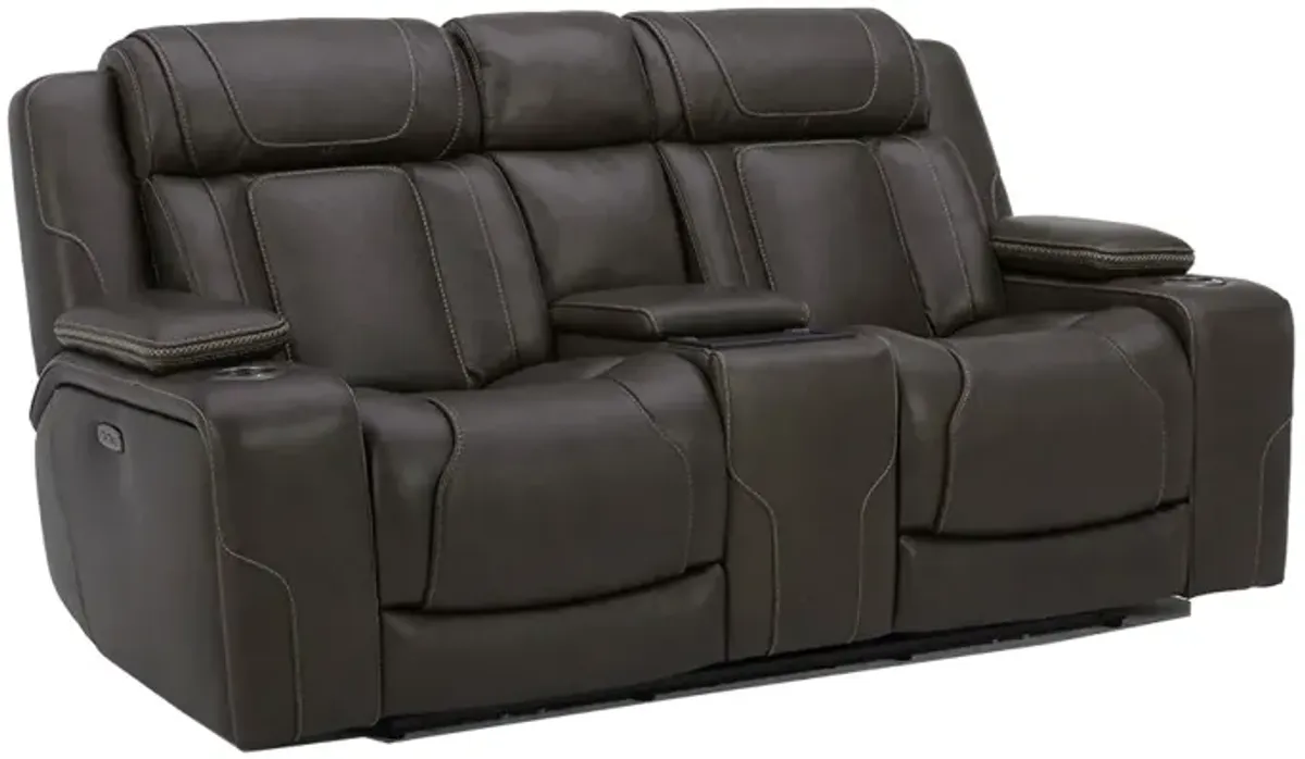 Charcoal First Class Power Reclining Loveseat with Console