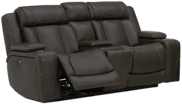 Gray First Class Power Reclining Loveseat with Console
