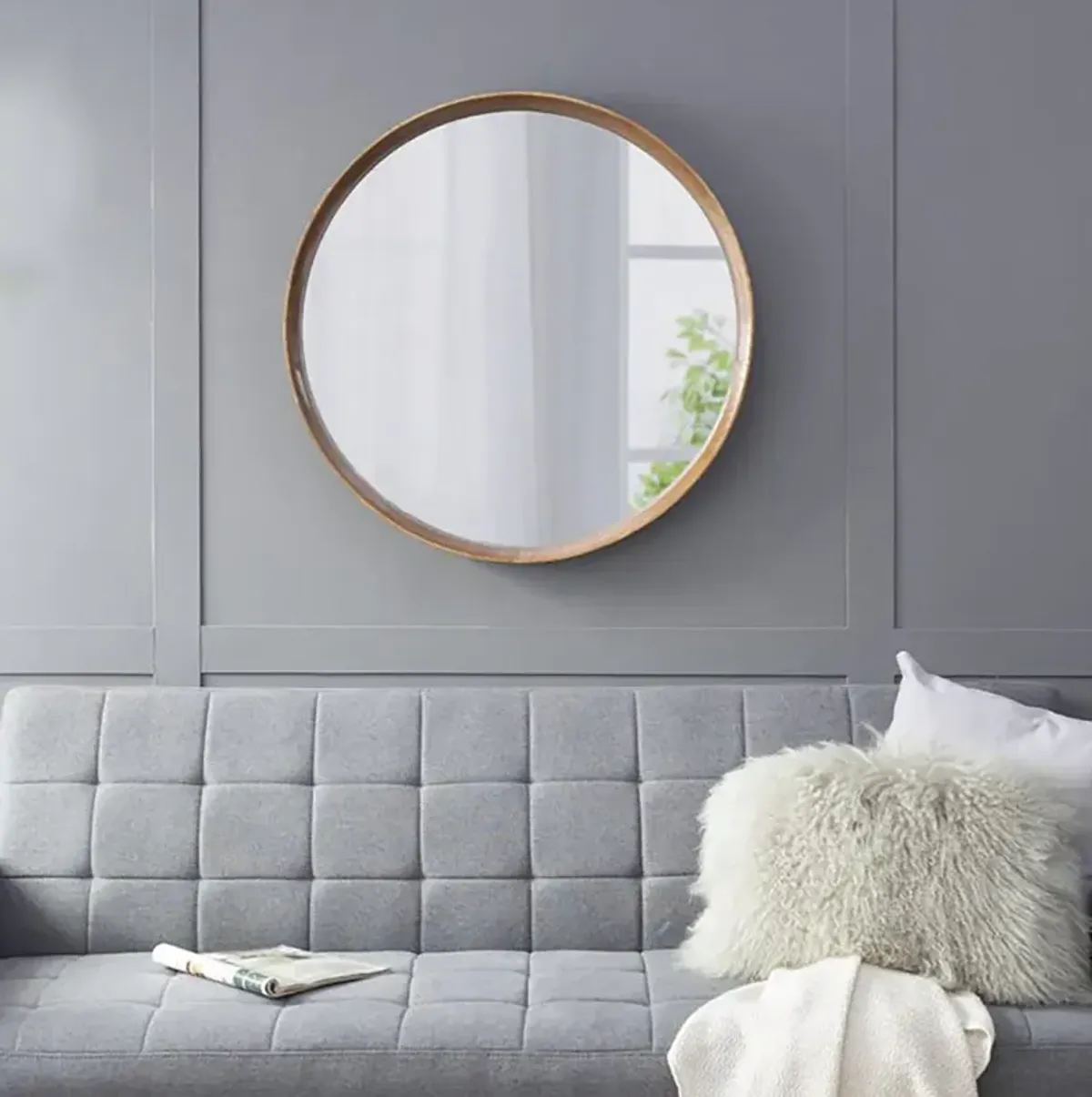 Round Wooden Accent Mirror