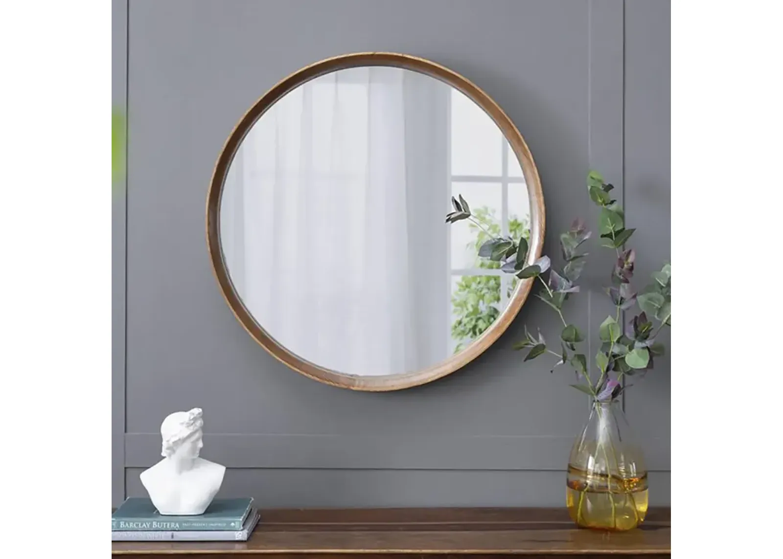 Round Wooden Accent Mirror