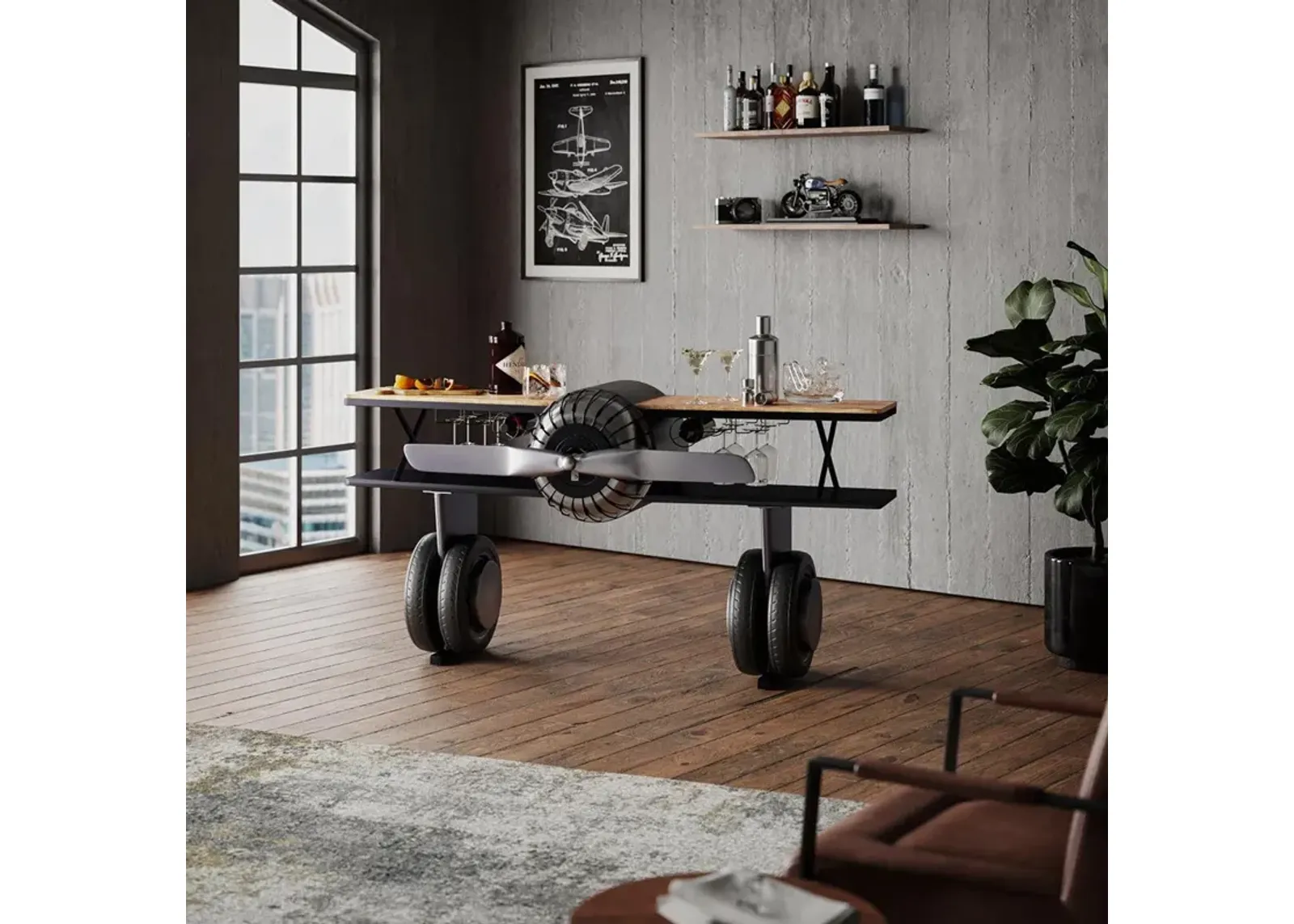 Vintage Bi-Plane Console Bar