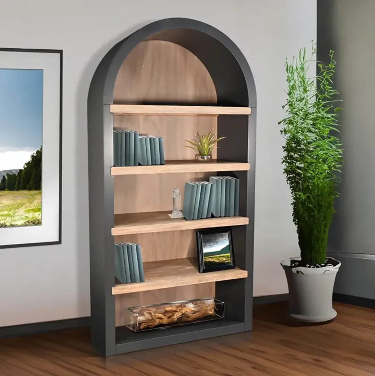 Blue Logan Arched Bookcase