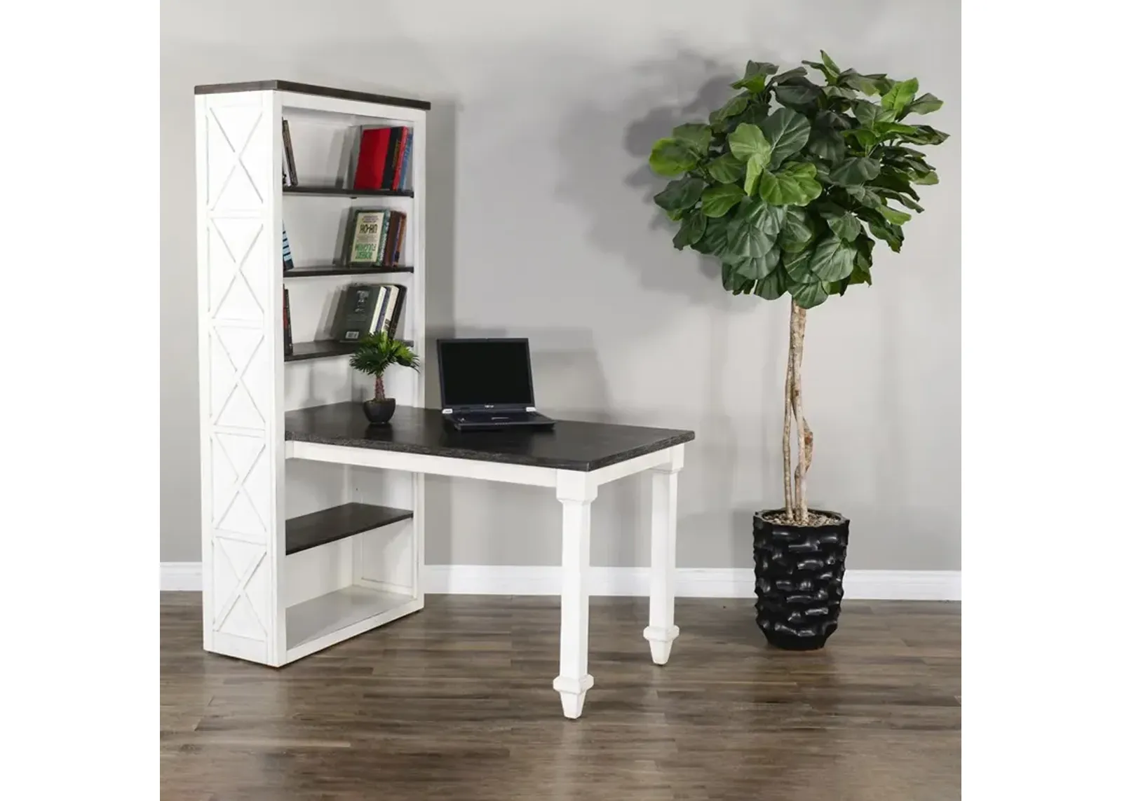 White Carriage House Desk with Bookcase