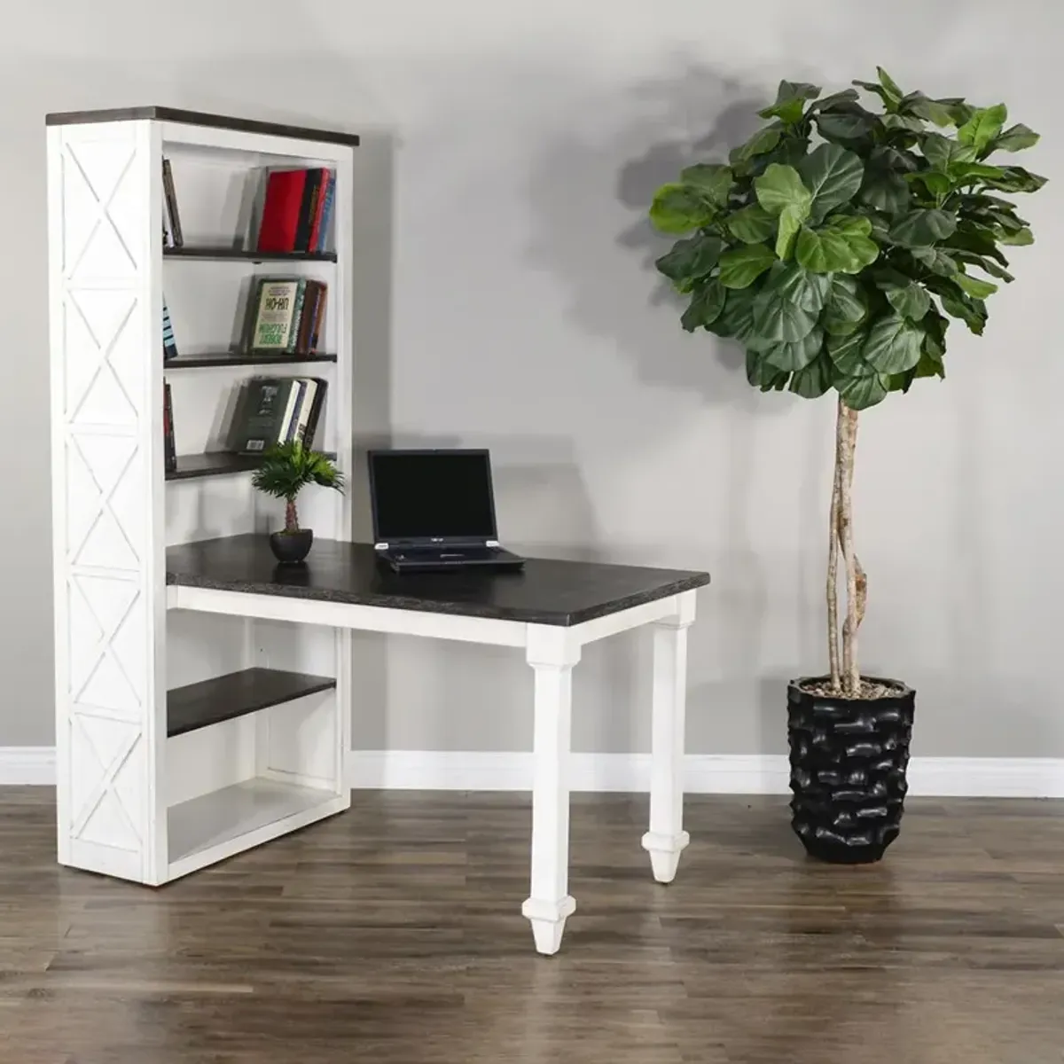 White Carriage House Desk with Bookcase