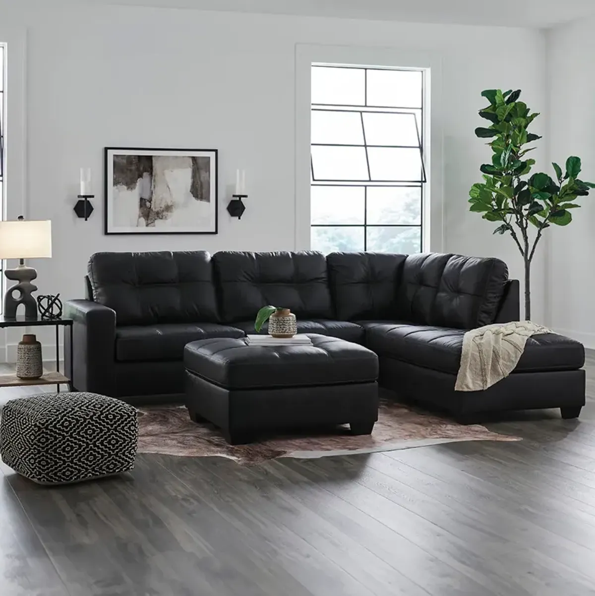 Carbon Barlin Mills Right Chaise Sectional with Ottoman