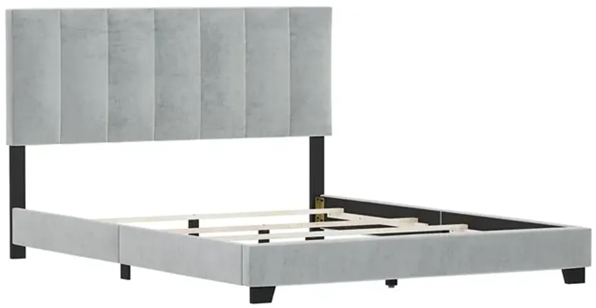 Platinum Grey Channel Upholstered Bed - Queen