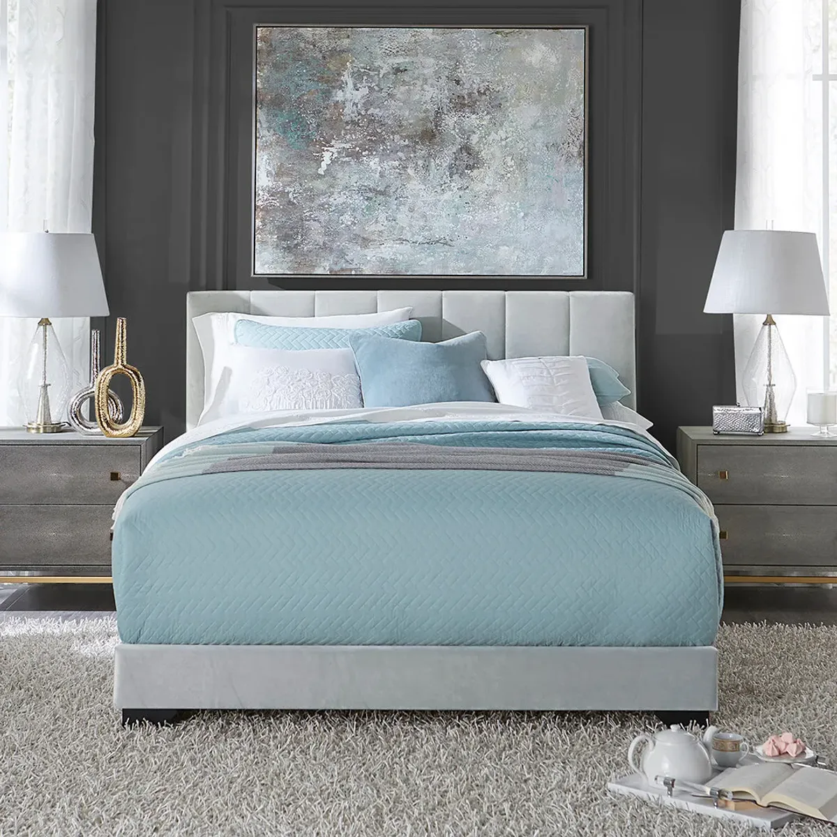 Platinum Grey Channel Upholstered Bed - Queen