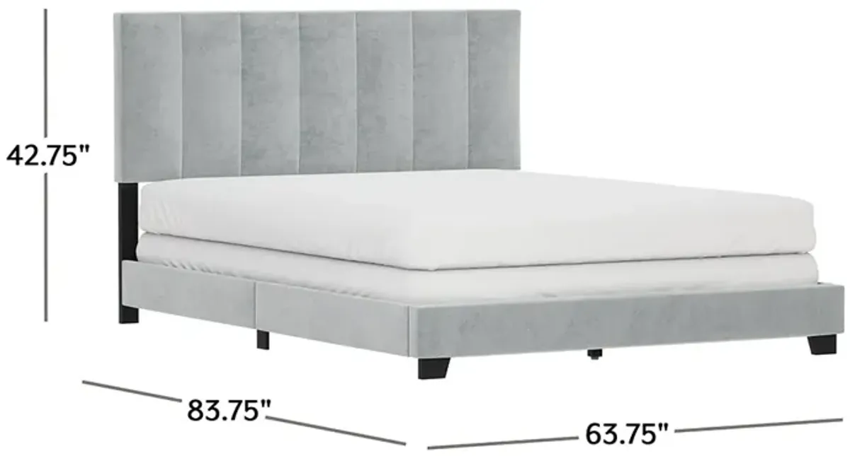 Platinum Grey Channel Upholstered Bed - Queen