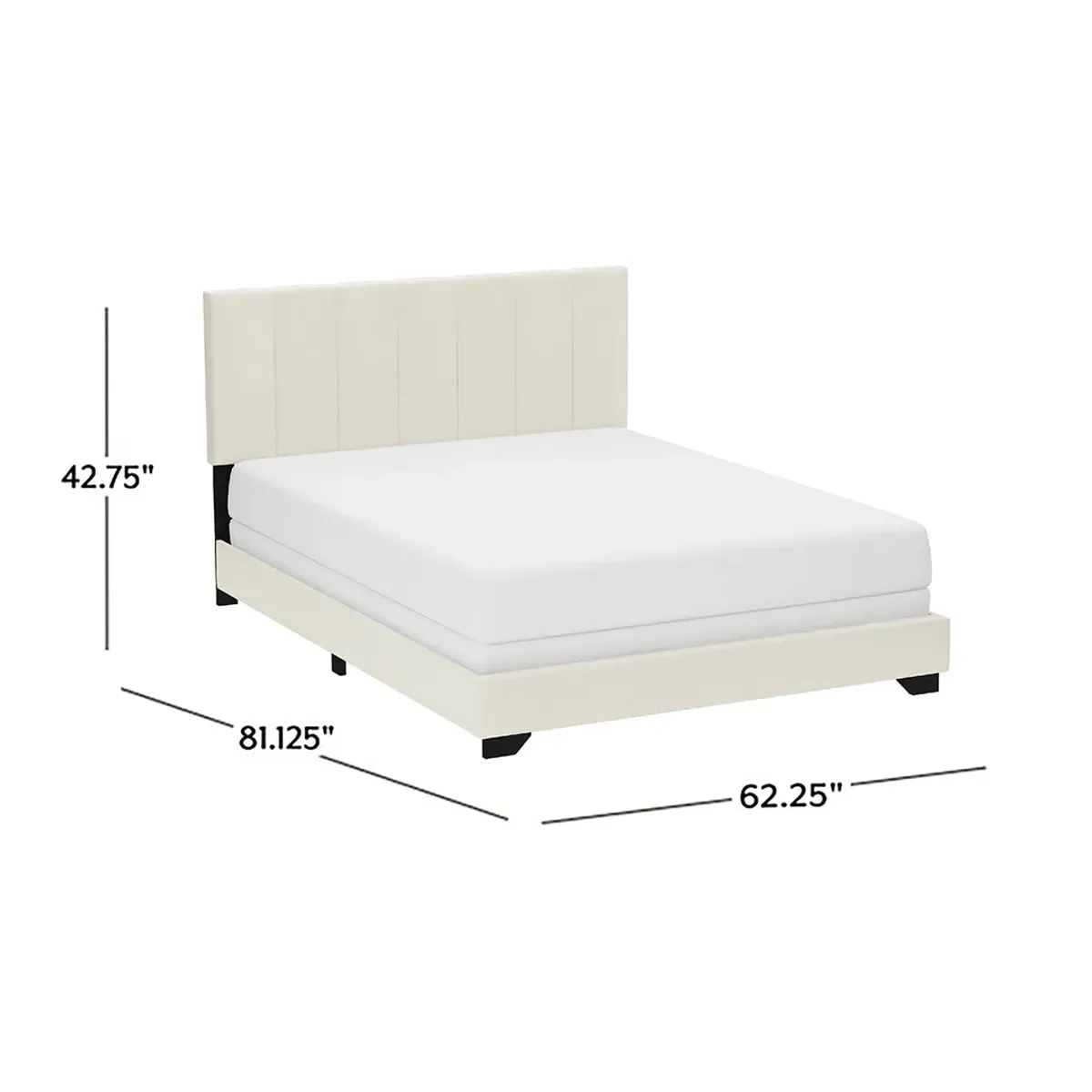White Channel Upholstered Bed - Queen