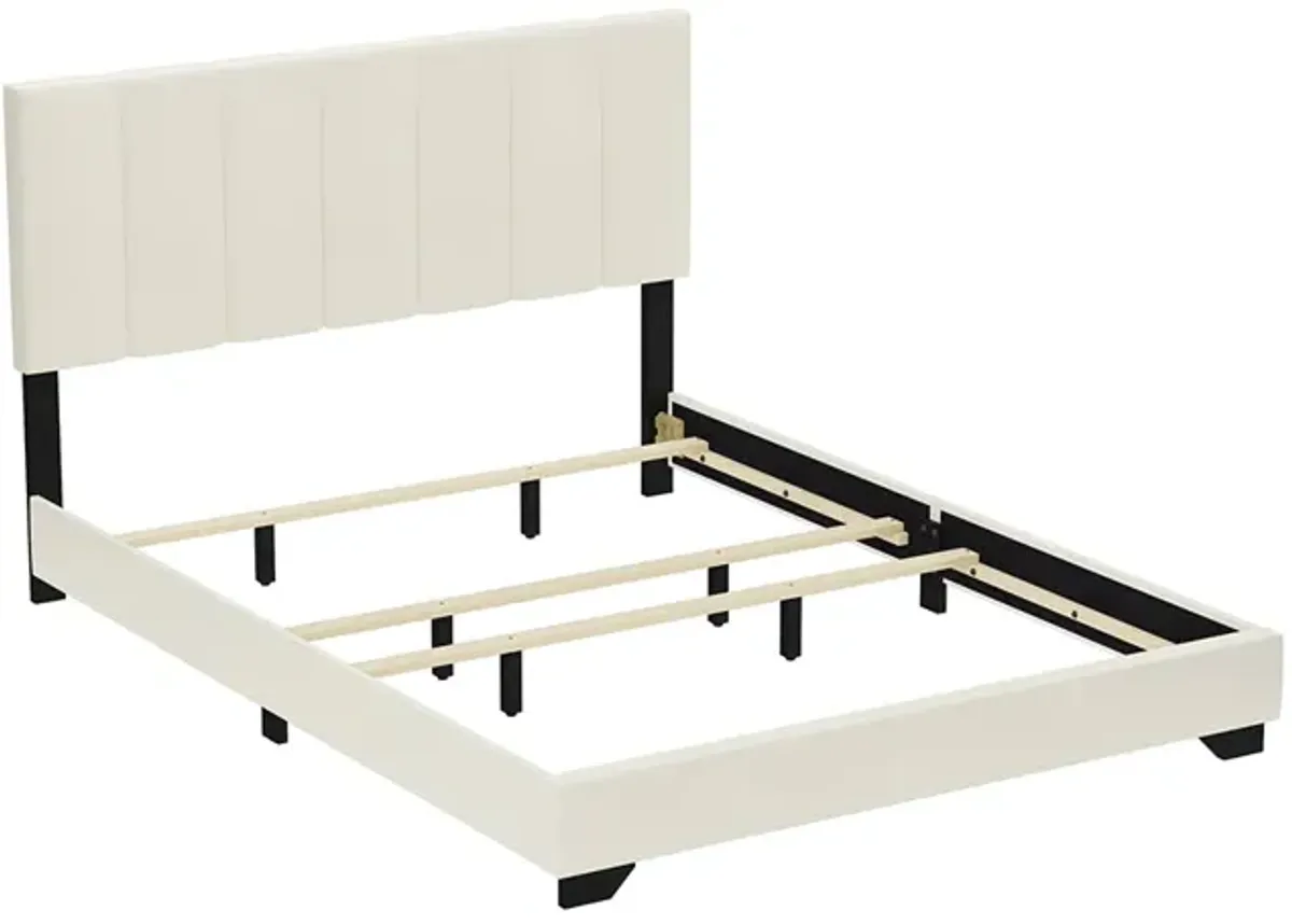White Channel Upholstered Bed - Queen