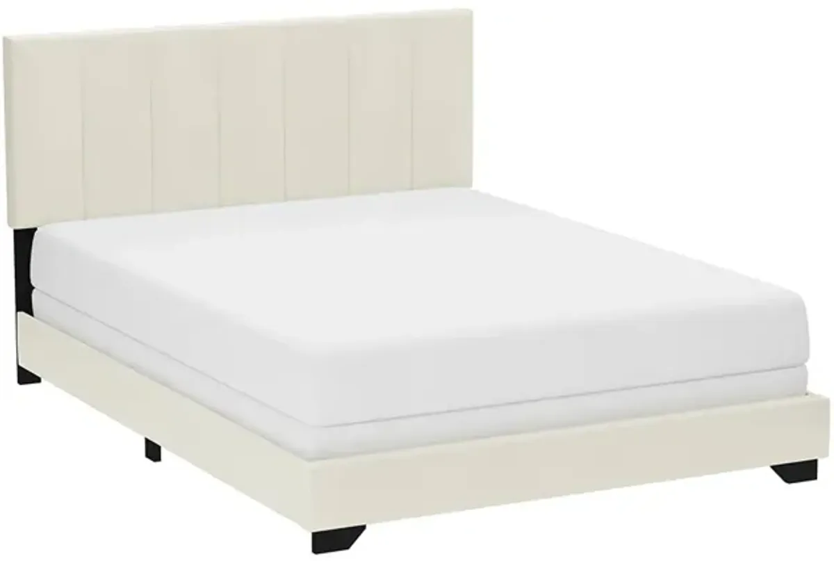 White Channel Upholstered Bed - Queen