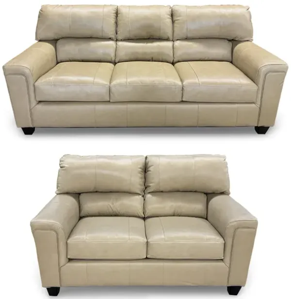 Beige Lacey Leather Sofa and Loveseat
