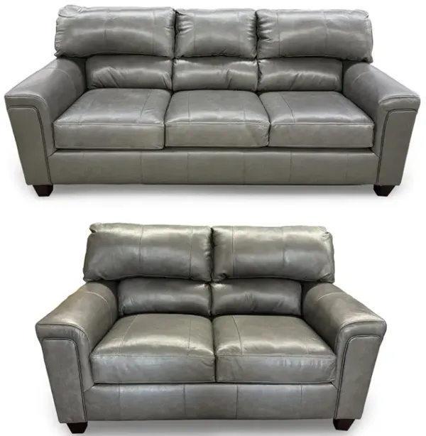 Gray Lacey Leather Sofa and Loveseat