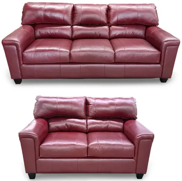 Red Lacey Leather Sofa and Loveseat