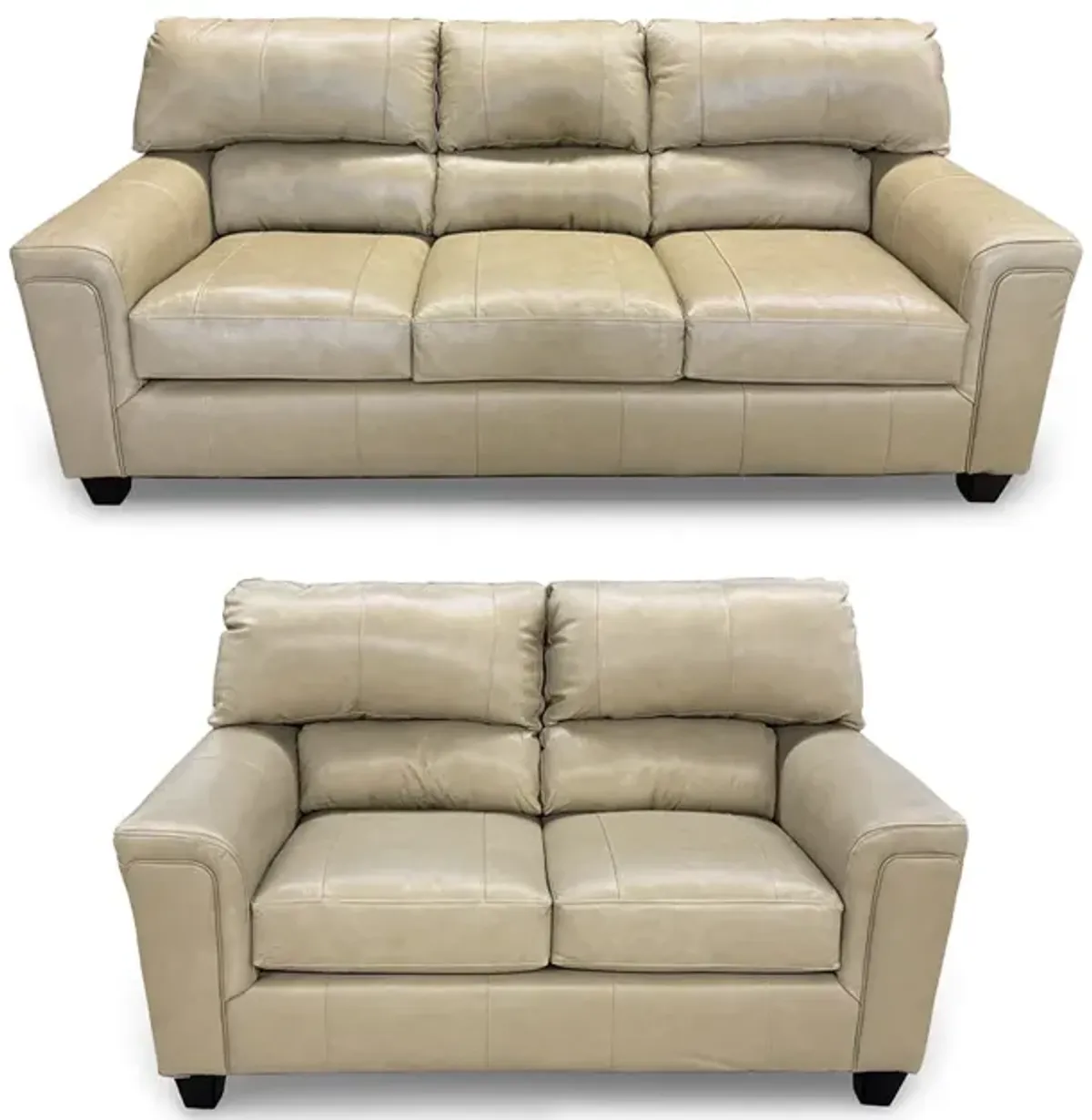 Beige Lacey Leather Sofa and Loveseat