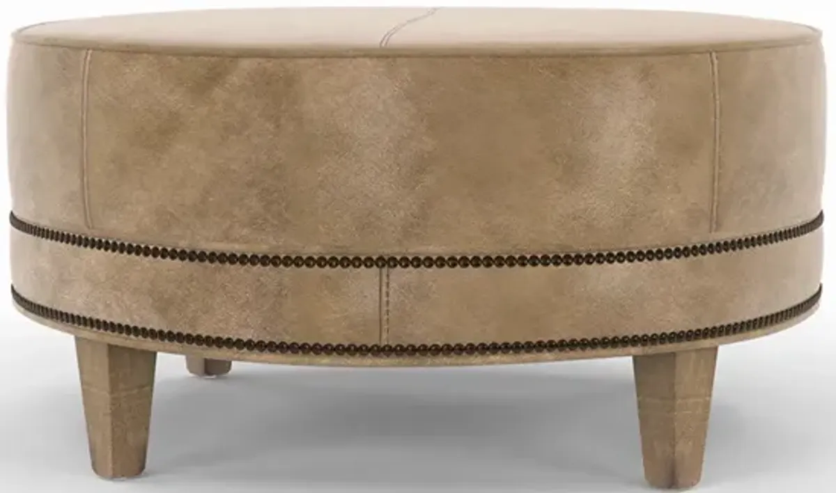 Medium Round Leather Ottoman